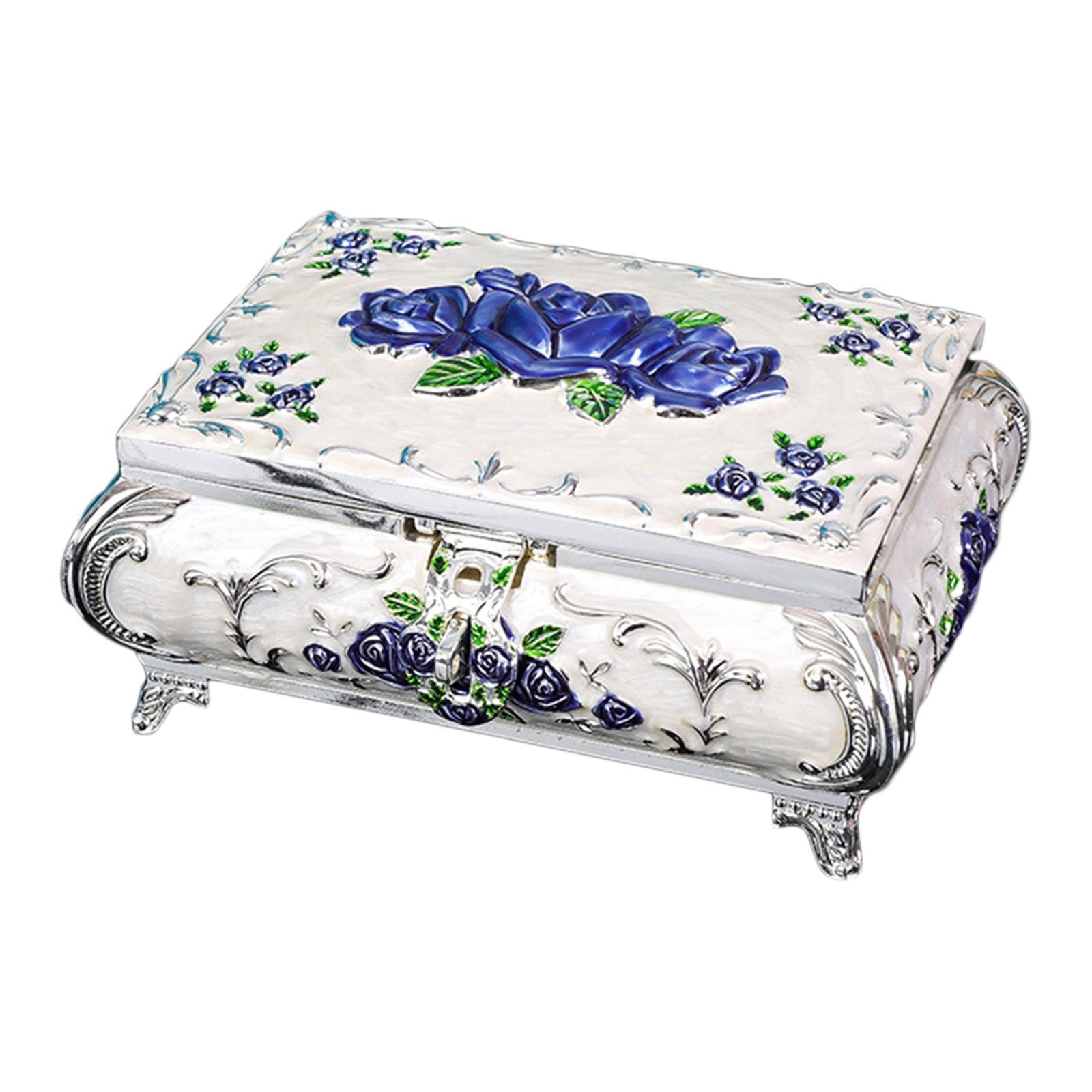 Women Vintage Metal Jewelry Box Earrings Rings Keepsake Case