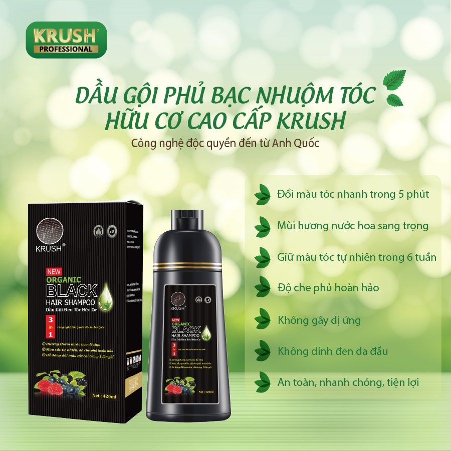 Dầu gội nhuộm tóc hữu cơ Krush Professional Anh Quốc [Chai 420ml - Chính Hãng]