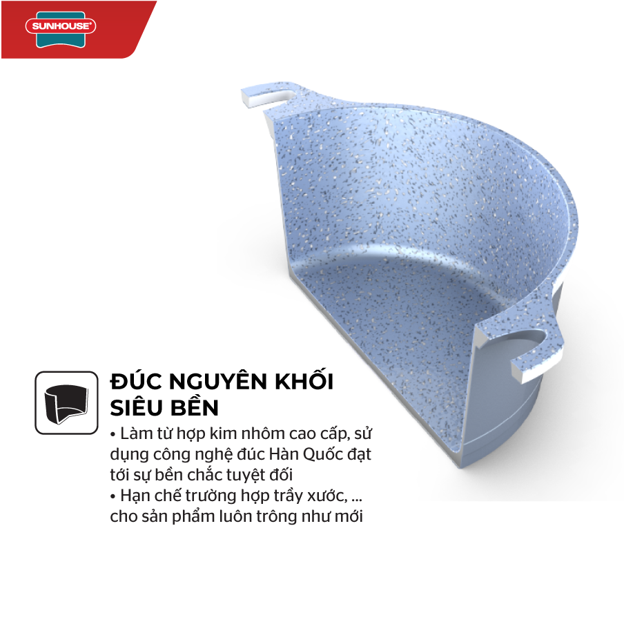 Nồi Vân Đá Đáy Từ Sunhouse SHG2020MMA - Xanh  - Vung kính cường lực, Dùng trên mọi loại bếp - Hàng chính hãng