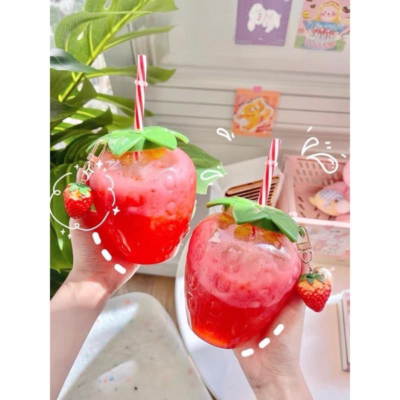 Cốc Hình Dâu Tây Bình Nước CUTE , Hot Trend ComBo 3 Món