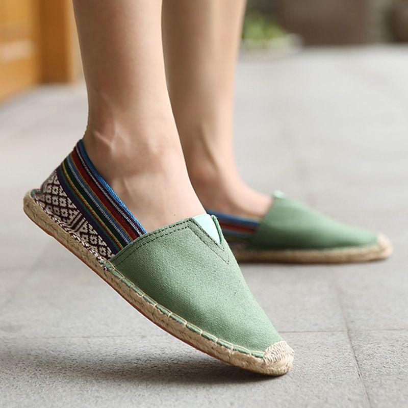 Giày Lười Vải Canvas Lanh Dệt Thoáng Khí Thời Trang Cho Nam Nữ