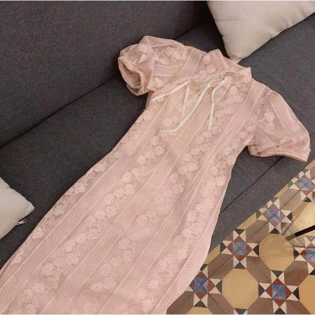 Sườn xám cách tân dáng dài xẻ tà Vintage tay ngắn phồng quý phái sang trọng dự tiệc hàng chuẩn Quảng ẢNH THẬT CUỐI châu
