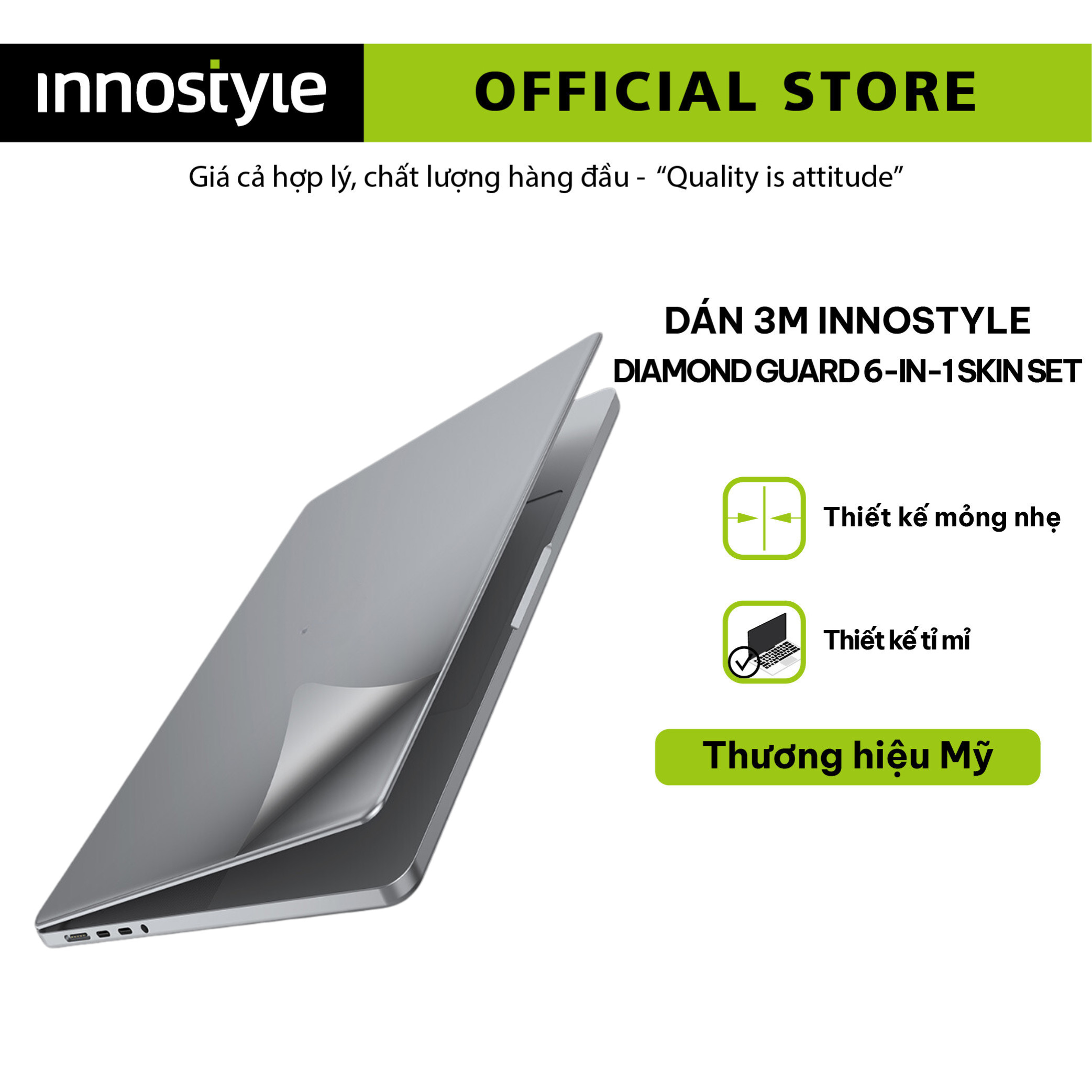 DÁN 3M INNOSTYLE (USA) DIAMOND GUARD 6-IN-1 SKIN SET FOR MACBOOK PRO M1/ M2/ M3 2021-2023 (SPACE GRAY, SILVER)_ Hàng chính hãng