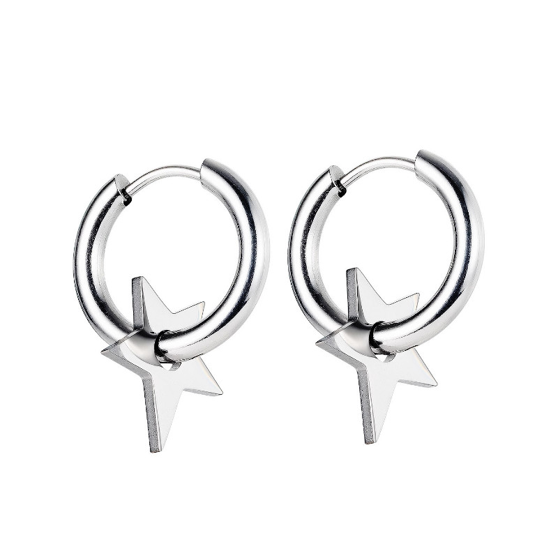 Bông Tai Nam Nữ Unisex Khoen Tròn Ngôi Sao Titan Ko Han Rỉ TT 3691 - 1 Cặp