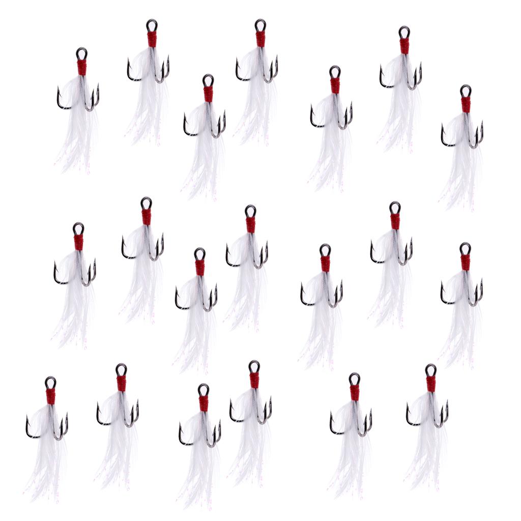 20Pcs Fishing Treble Hooks With Feather Lure Bait Hook Making Replacement 02