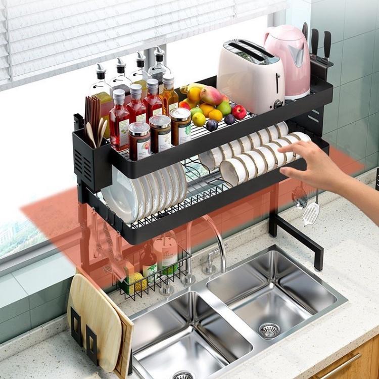 Kệ Để Chén Đĩa Thông Minh Trên Bồn Rửa Bát Sơn Đen Tĩnh Điện Cao Cấp_Nutosan