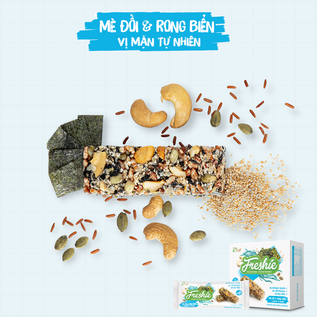 Thanh hạt dinh dưỡng Freshie Mè đồi & Rong biển gạo lứt ngũ cốc thuần chay cung cấp năng lượng 150gr TÂM MINH FOODS