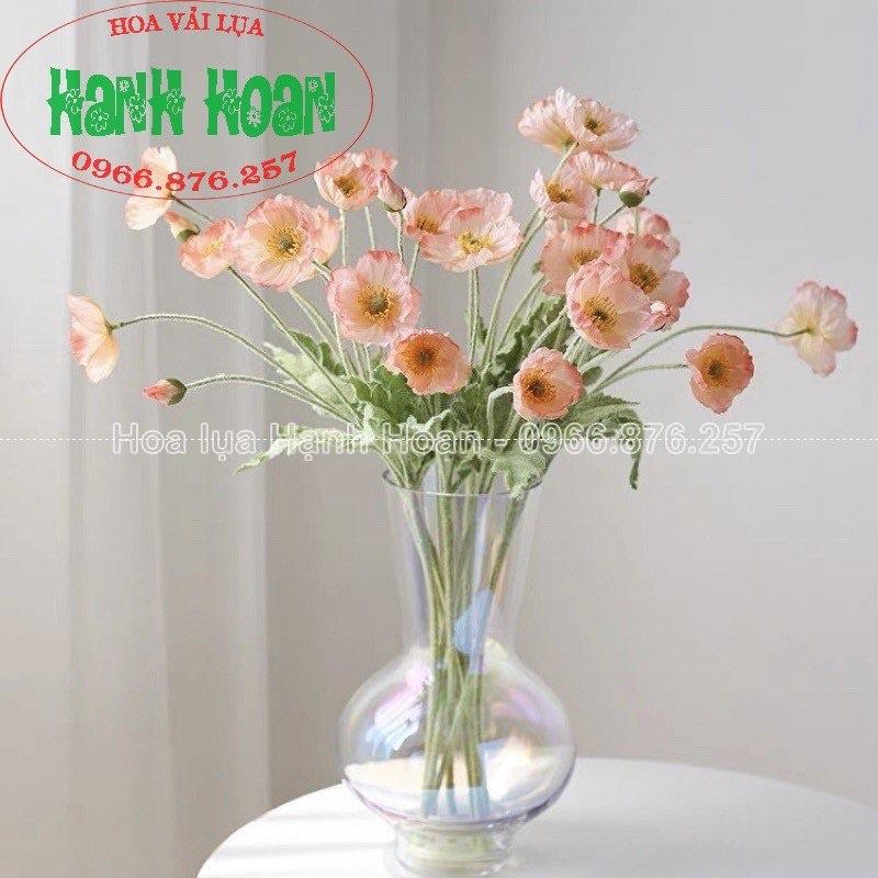Bó 4 bông hoa anh túc nhân tạo bằng lụa dài 60cm trang trí-Hoa lụa decor