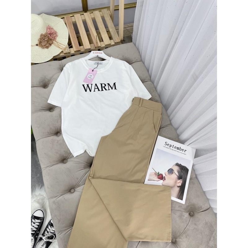 Sét bộ quần suông dài mix phông cực hót -Áo chất cotton tàu mix quần ống rộng -chất thô đũi mềm-Cạp quần chun sau