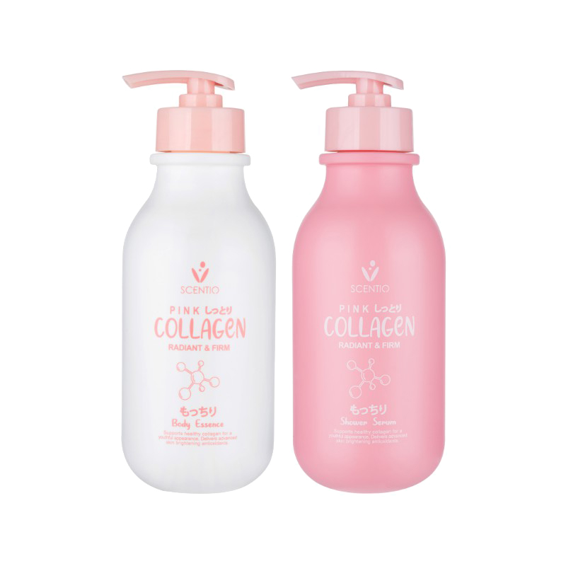 Combo Tinh chất và Sữa tắm dưỡng trắng và sáng mịn da Scentio Pink Collagen 350ml/chai