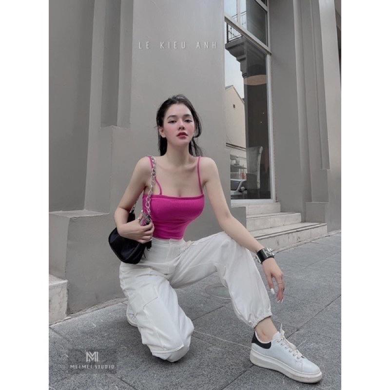 Áo 2 dây gân croptop nhiều màu