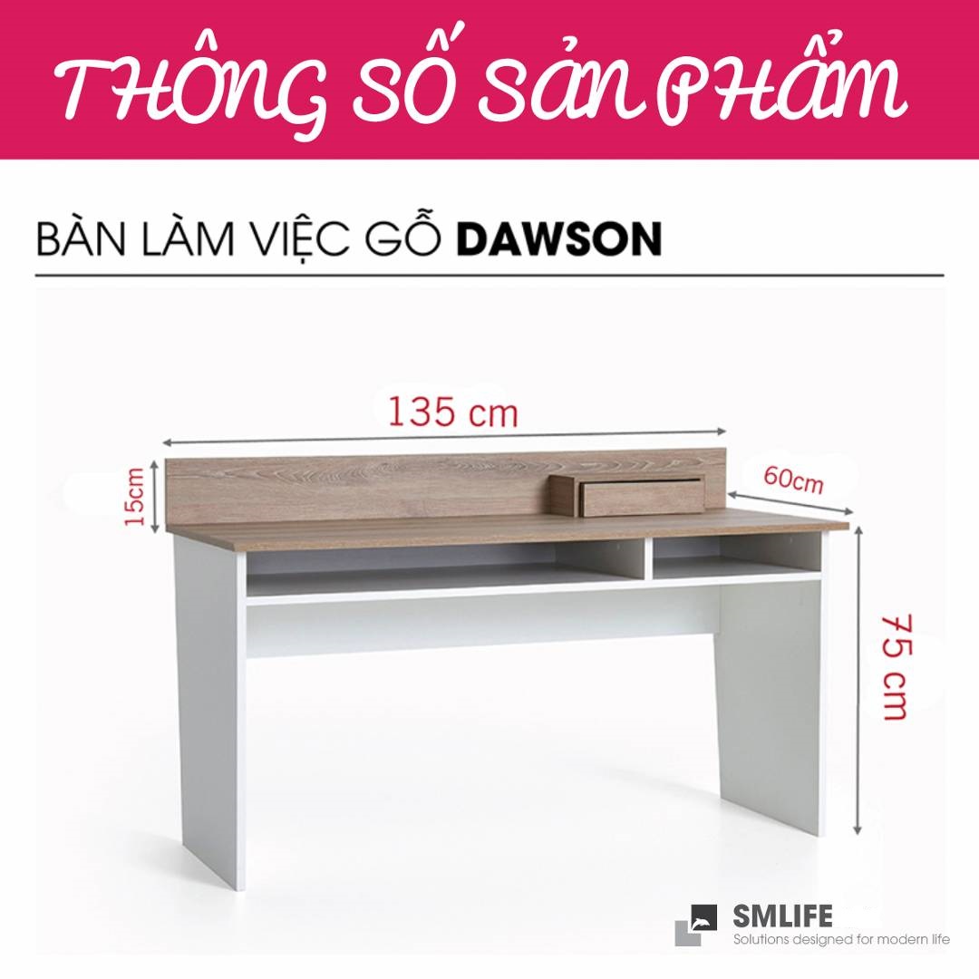 Bàn làm việc, bàn học gỗ hiện đại SMLIFE Dawson