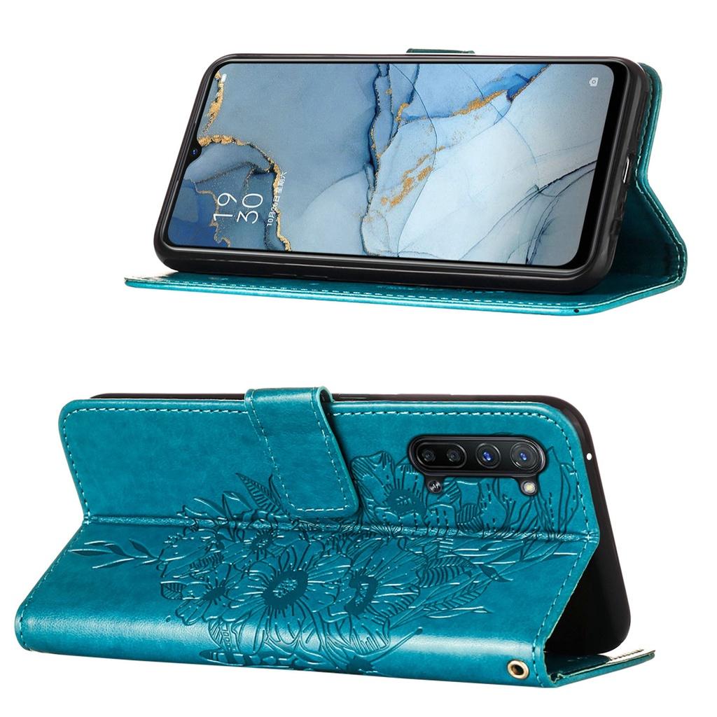 Ốp điện thoại da dạng ví dập nổi hình bướm có giá đỡ cho Oppo Reno6 Pro + 5G Realme 5 6i Find X2 Lite Find X2 Neo