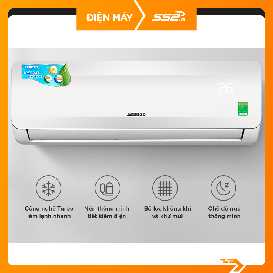 Máy Lạnh Asanzo 1.5 HP S12N66 NON INVERTER - Hàng Chính Hãng - Giao Toàn Quốc