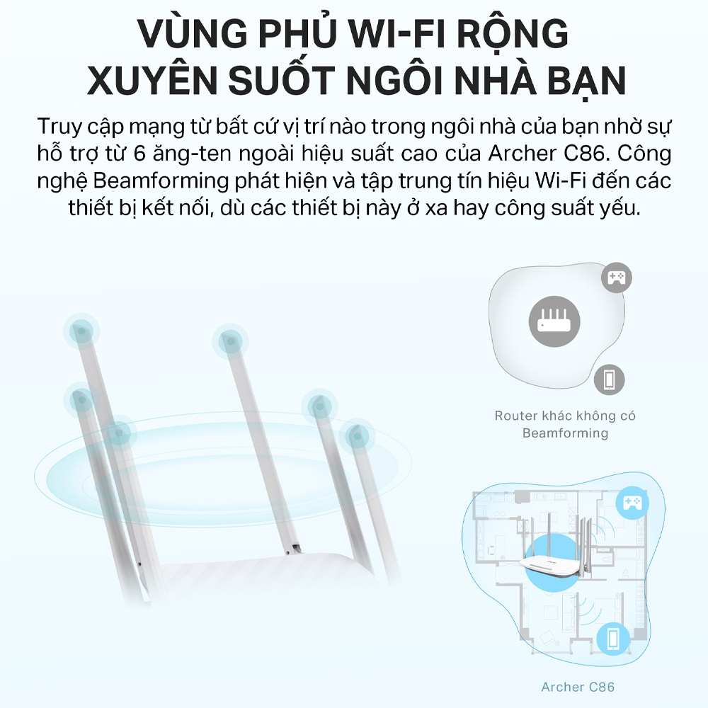 Bộ phát Wifi TP-Link Archer C86 MU-MIMO - Chuẩn AC 1900Mpbs, Kết nối nhiều thiết bị, Phủ sóng rộng - HÀNG CHÍNH HÃNG