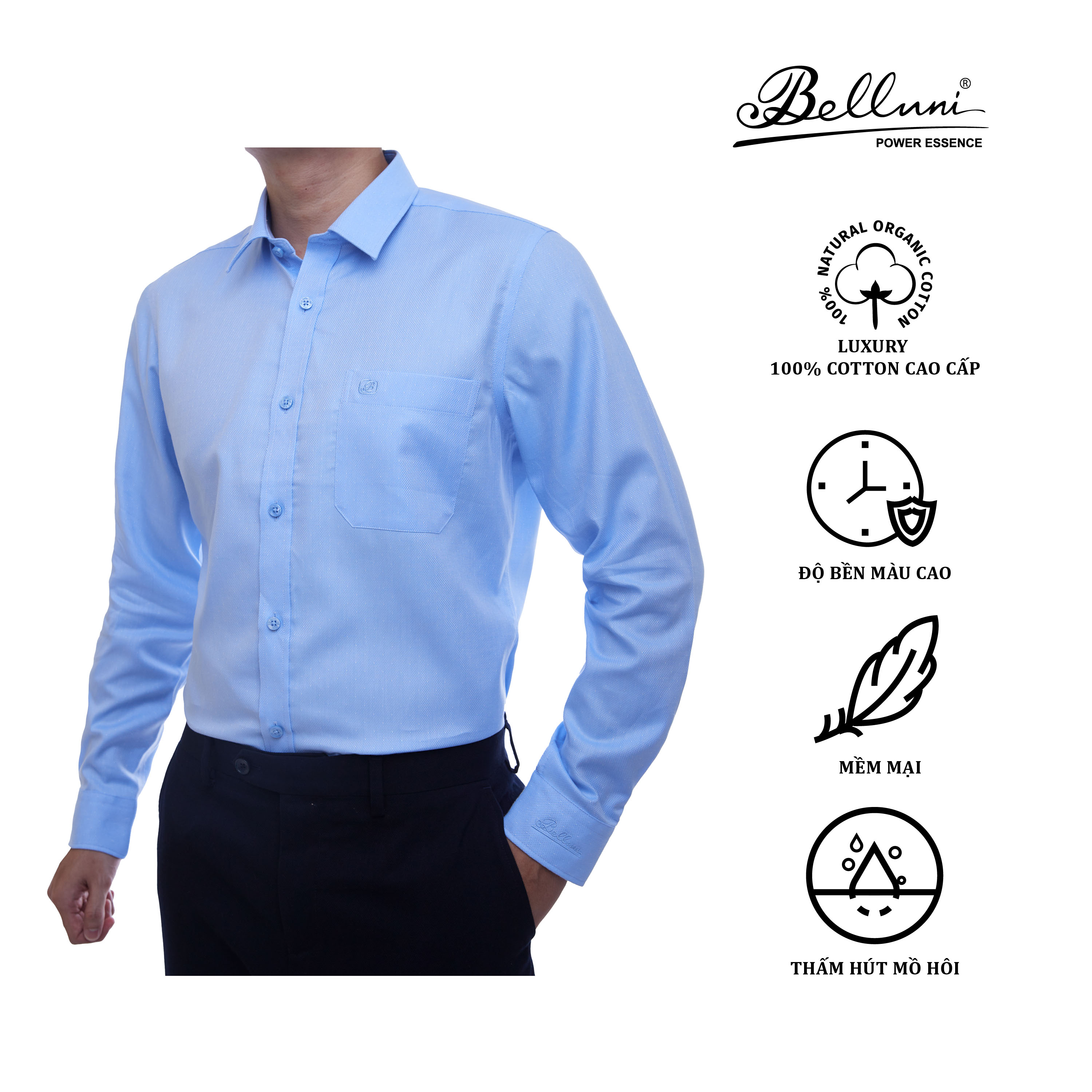 Áo sơ mi nam dài tay BELLUNI LUXURY Chất  Cotton cao cấp màu sắc trang nhã sang trọng - ABD.CM.BE.164.B5
