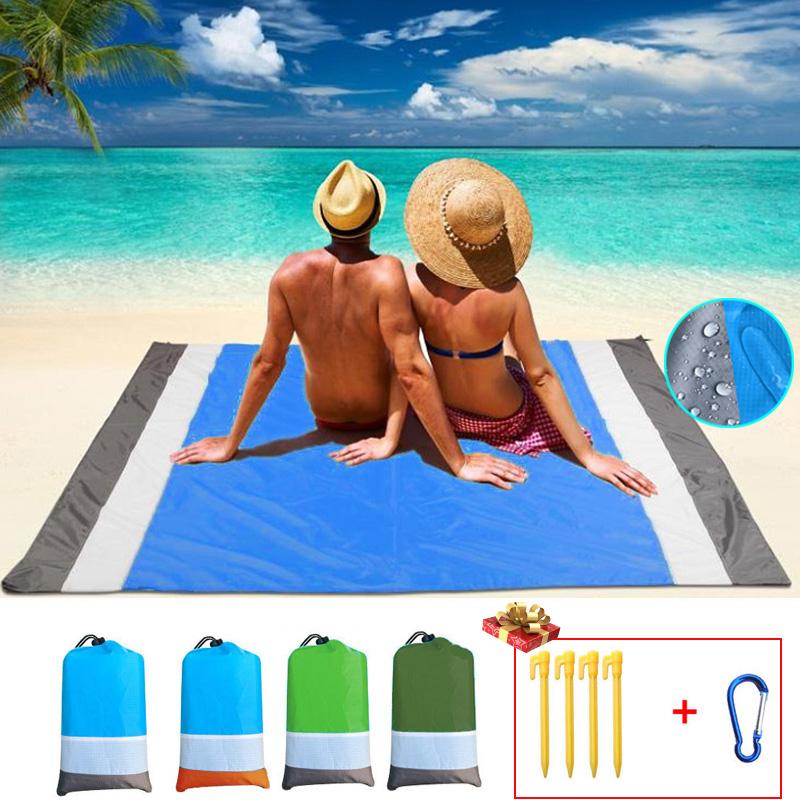 Lớn Đi Biển Chống Cát Không Bãi Biển Thảm Chống Cát Đi Biển Chăn Bỏ Túi Dã Ngoại 4 Mỏ Neo Gió Ngăn Ngừa Cát 200X210CM Chống Thảm