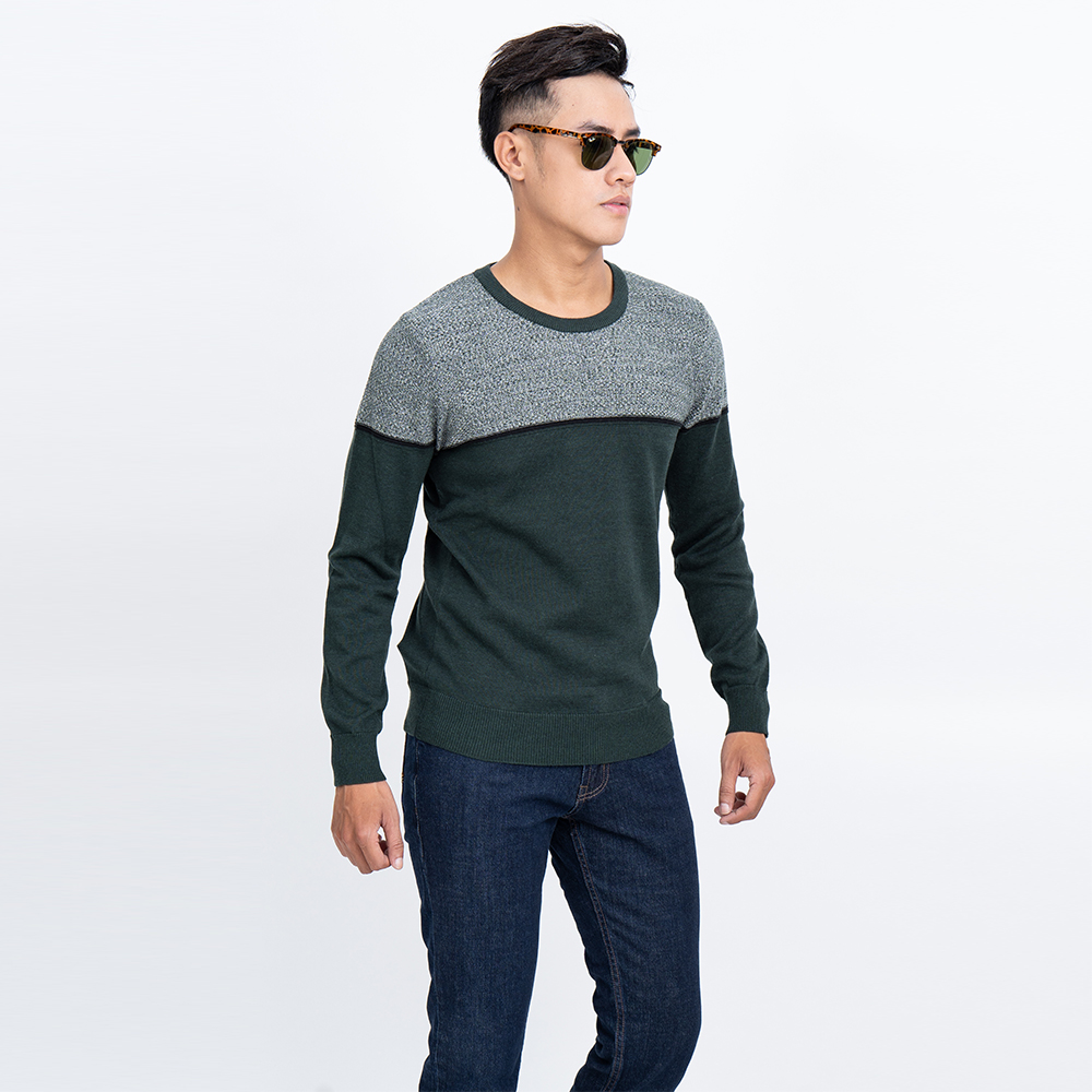 Áo len nam dài tay cổ tròn màu rêu NOVELTY 180589T