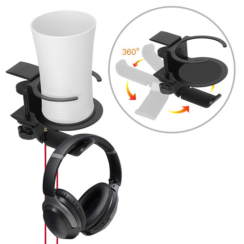 Giá Để Cốc Nước Kẹp Cạnh Bàn; Kẹp Đỡ Ly Nước; Giá Đở Giữ Tai Nghe Headphone; Kẹp Cốc Nước < 65mm