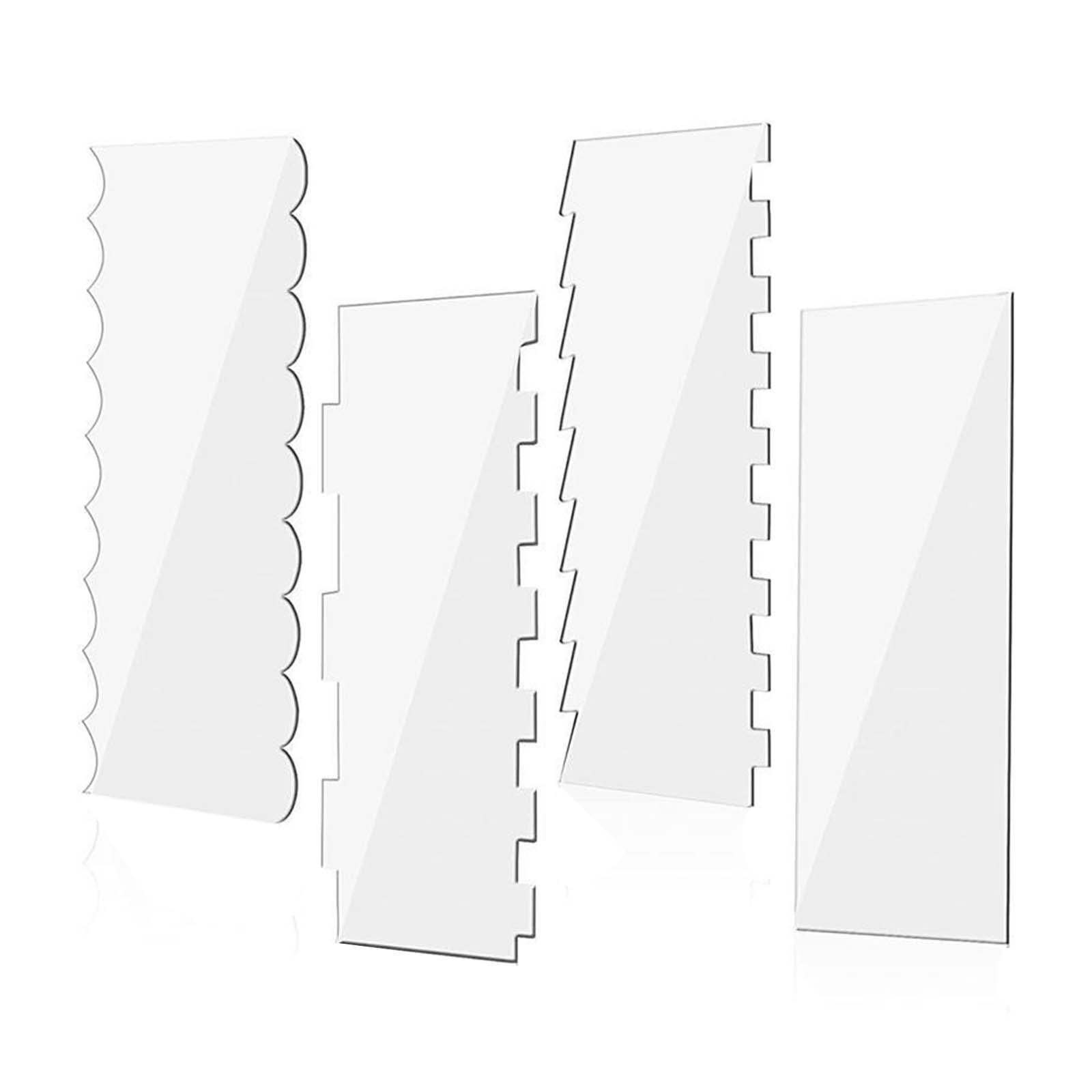4 Pieces Large Acrylic Cake Tool Cake Comb Frosting Baking Tools Cake Icing Decorating Comb Pastry Cutter Clear for Wedding Party