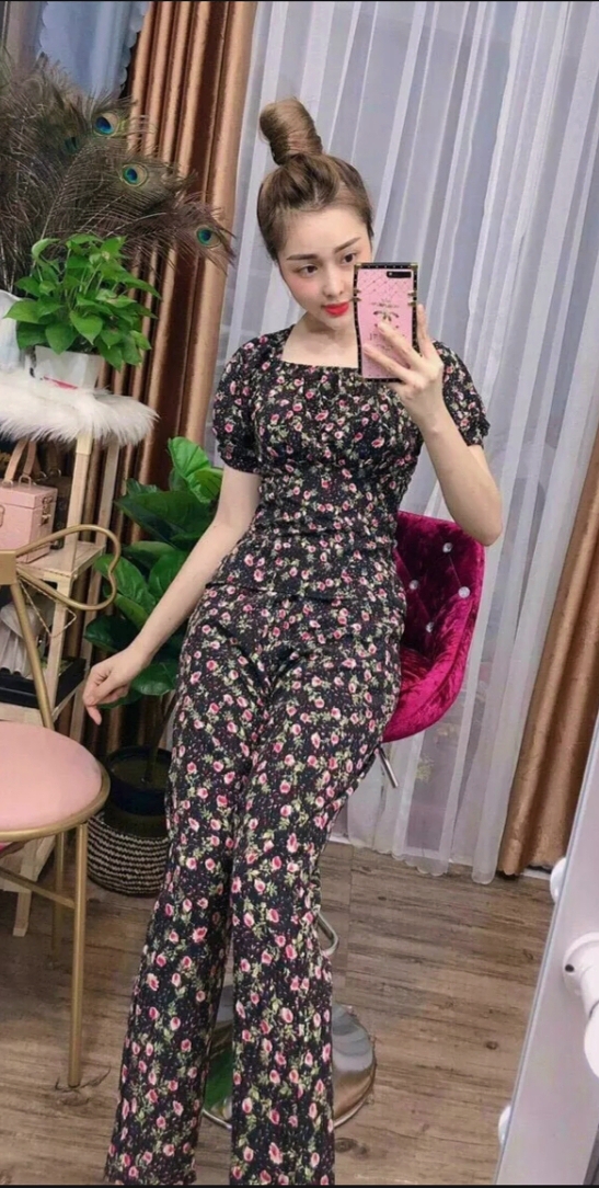 Đồ bộ nữ,đồ ngủ,đồ bộ mặc nhà vải lụa hoa nhí siêu cute size 45-57kg