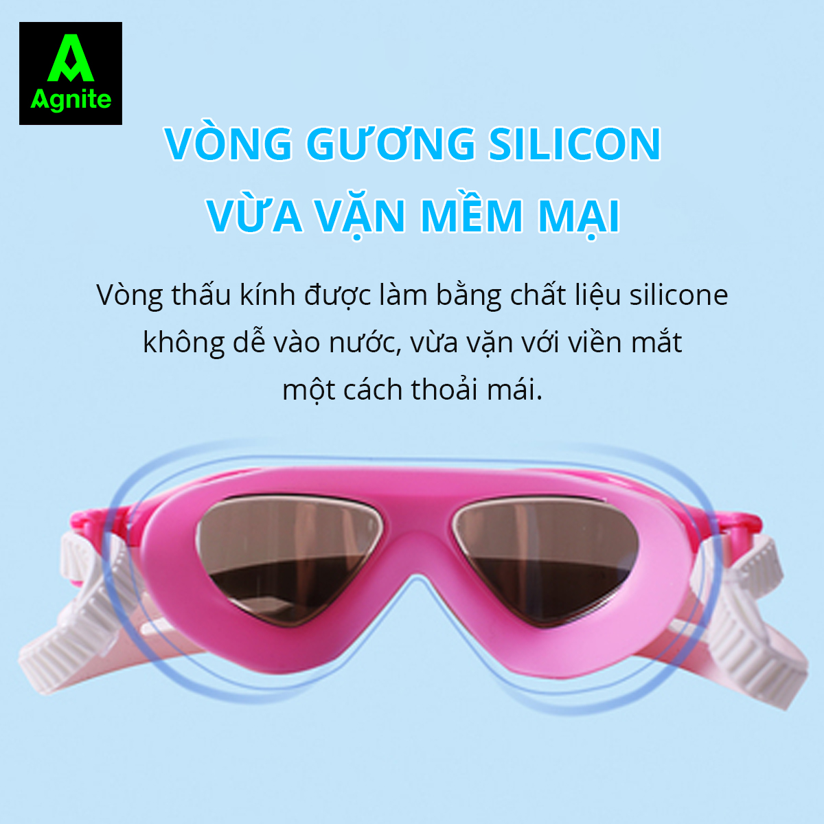 Kính Bơi Trẻ Em Bé Trai Bé Gái Chống Sương Mù Bảo Vệ Mắt Kèm Nút Tai Túi Đựng Agnite - Dây Đeo Silicone Mềm Mại, Thoải Mái - Phù Hợp Cho Bé - F6140