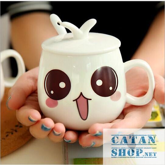 01 Ly cốc sứ có nắp hình biểu cảm siêu cute HK062