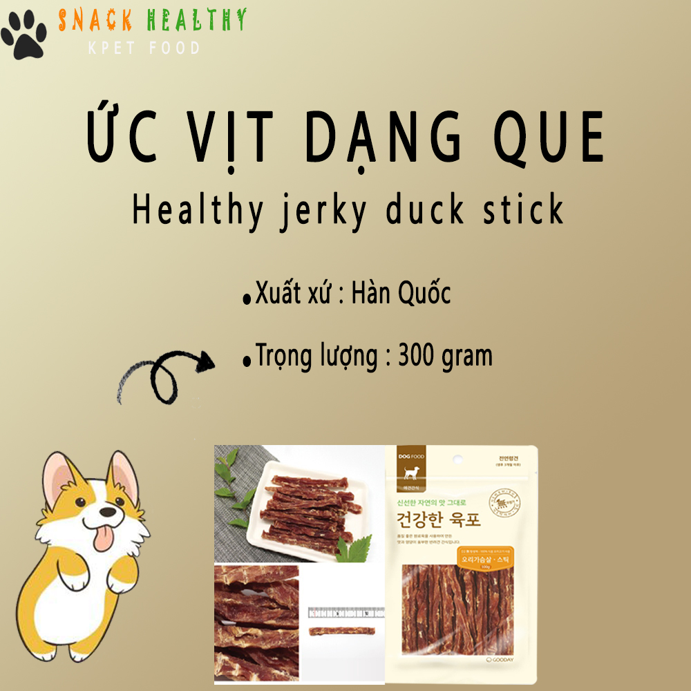 BÁNH THƯỞNG CHO CHÓ - Ức Vịt Dạng Que - Healthy Jerky Duck Stick - MAKE IN KOREA - 100g