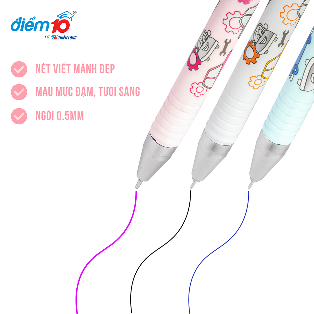 Combo 10 Bút gel Smooth Flowing Gel Ink Thiên Long Điểm 10 TP-GEL038