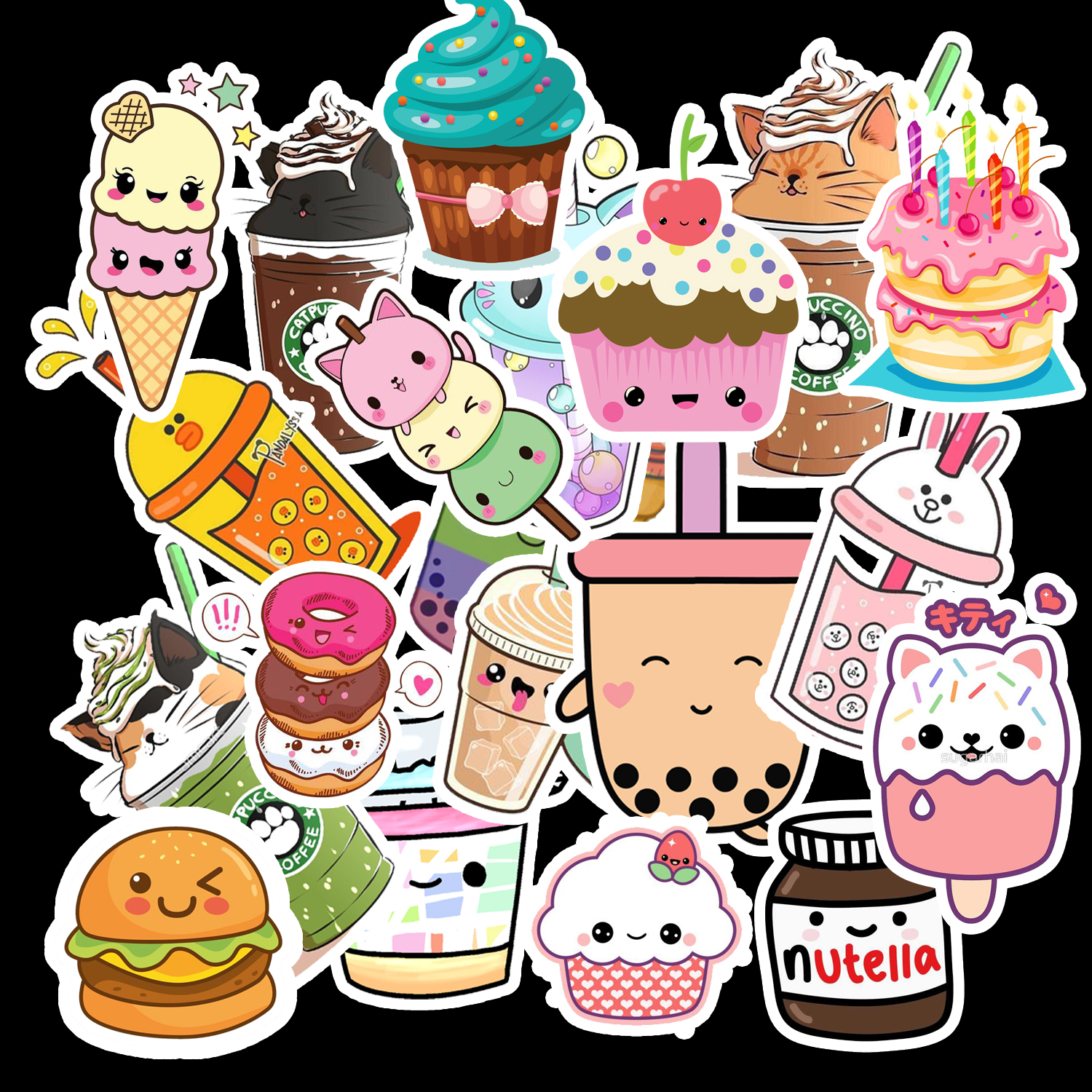 Sticker Food set 60 ảnh decal hình dán ép lụa đồ ăn trà sữa. kem, bánh