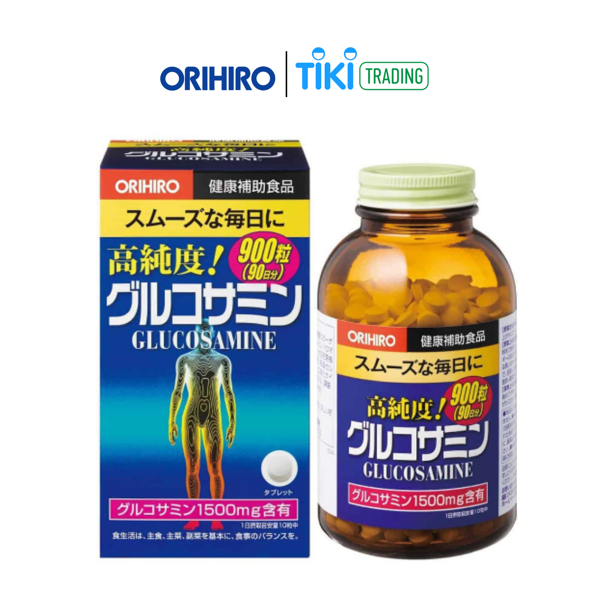 Thực phẩm chức năng viên uống bổ khớp, hỗ trợ trị đau nhức xương khớp Glucosamine Orihiro 1500mg Nhật bản