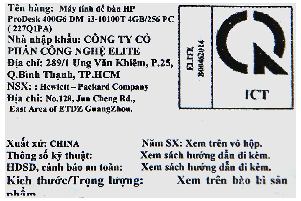 HP PRODESK 400 G6 i3 10100T/4GB/256GB/KB/Mouse/Win10/(227Q1PA)/Đen - Hàng chính hãng