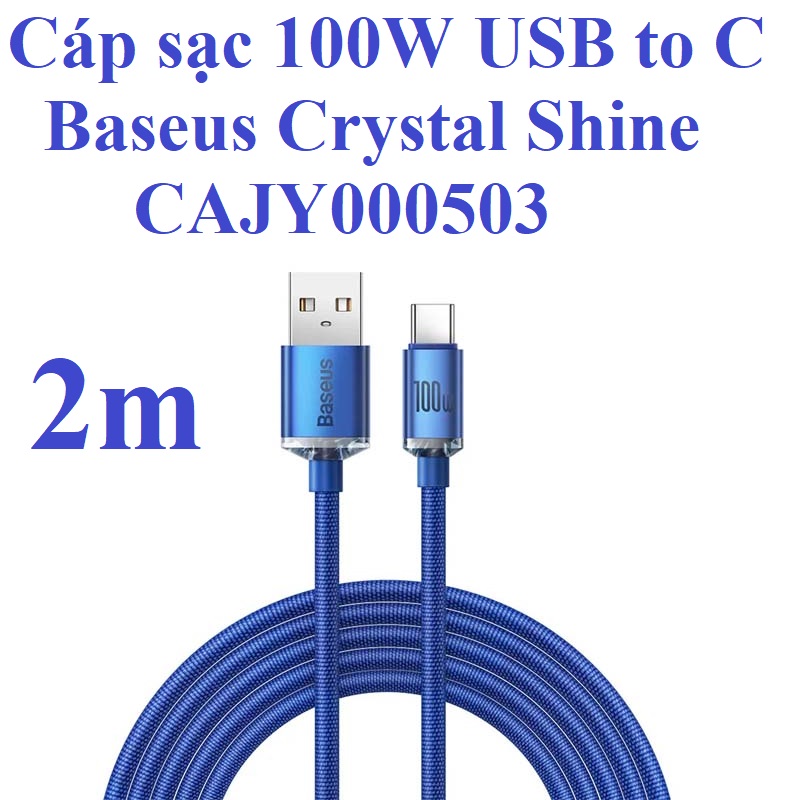 [ Usb to C ] Cáp sạc 100W vải dù bện siêu bền Baseus Crystal Shine CAJY000503 _ Hàng chính hãng