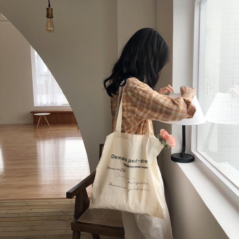 Túi tote canvas vải túi tote vải trắng ngà ulzzang vintage