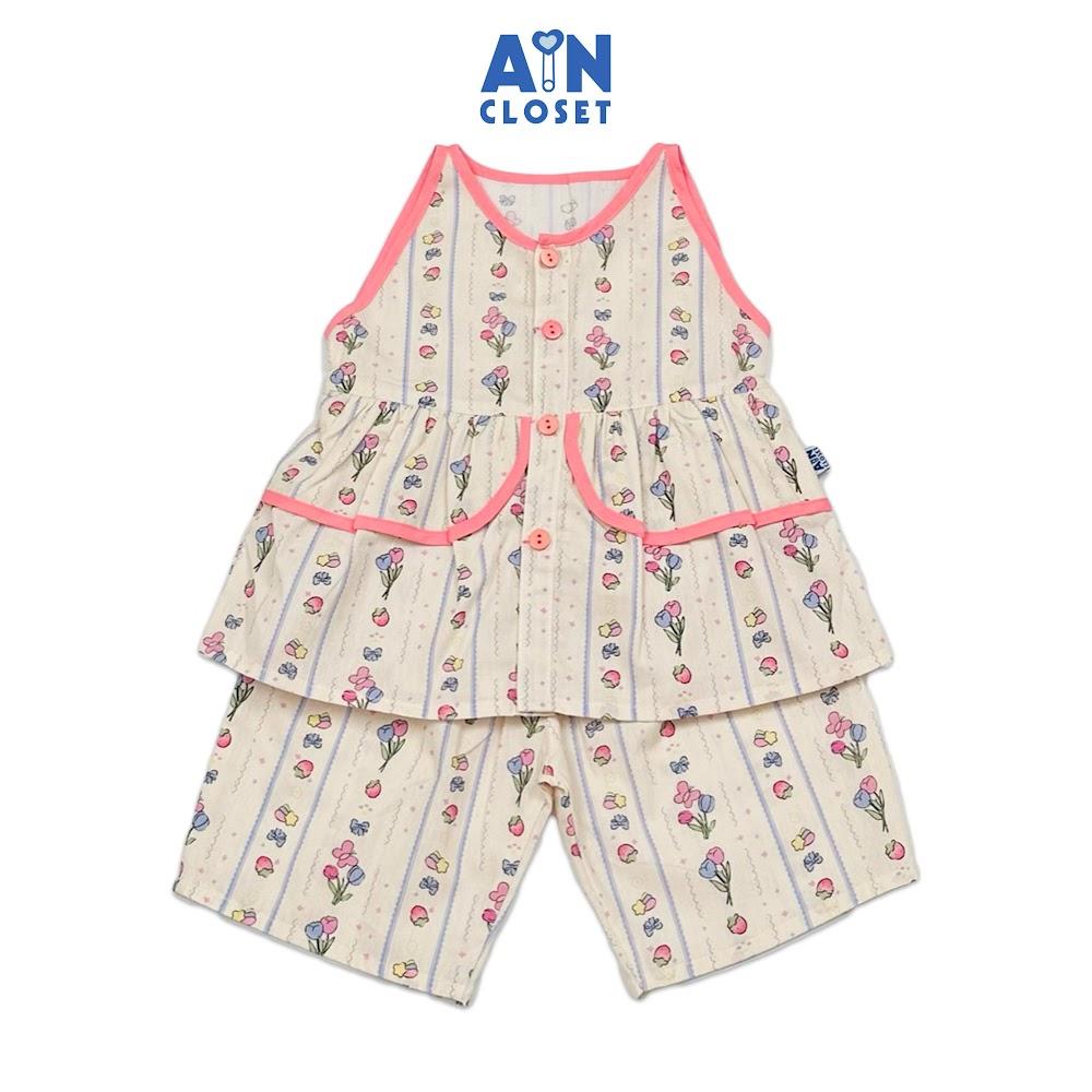 Bộ quần áo Lửng bé gái hoạ tiết Kẻ Hoa Hồng Cotton - AICDBG2ABJFD - AIN Closet