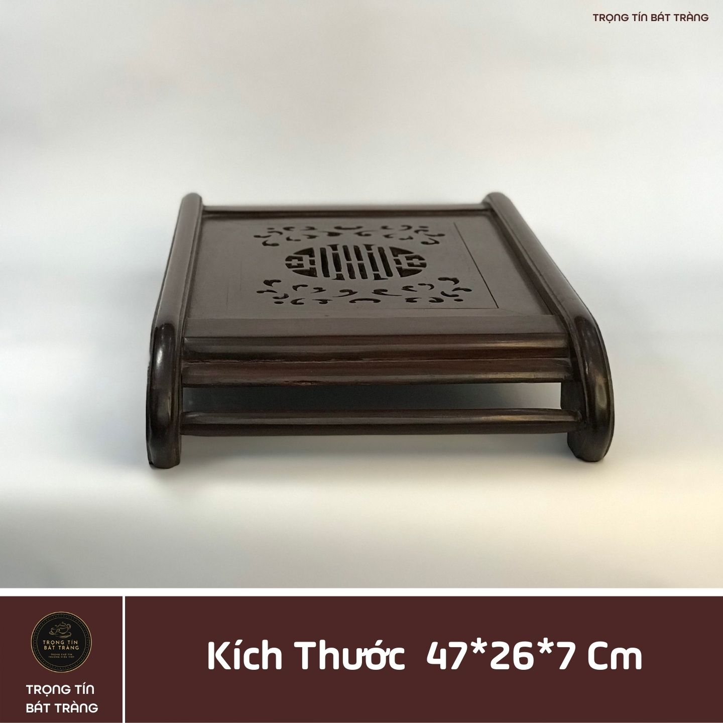 Khay Trà Gỗ Trắc Hình Chữ Nhật Kích Thước 47*26*7 cm KT 91