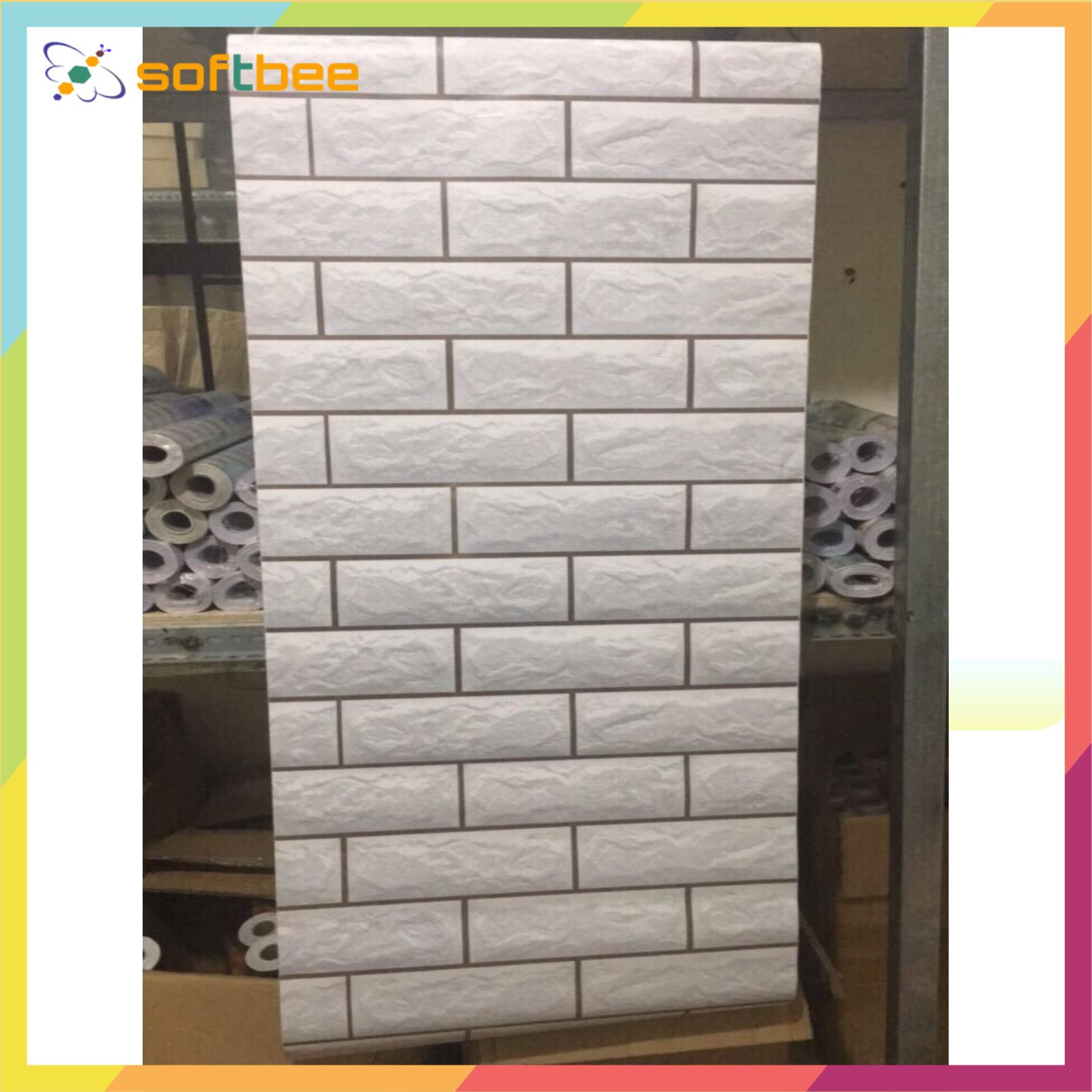 10m giấy dán tường có keo sẵn in hình gạch thẻ trắng, kích thước 0.45m x 10m / cuộn