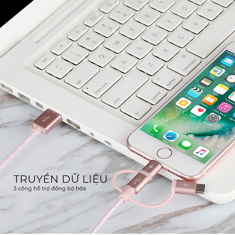 Cáp sạc và Truyền dữ liệu Đa năng 3 trong 1 Momax ONE Link DX1 cổng Type C + Lightning + Micro USB - Hàng chính hãng