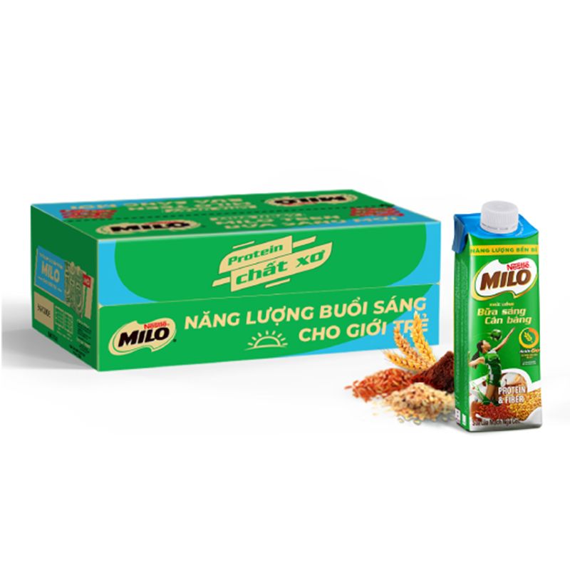 Sữa lúa mạch Nestlé MILO Teen Bữa Sáng Ít đường thùng 24 hộp x 200 ml