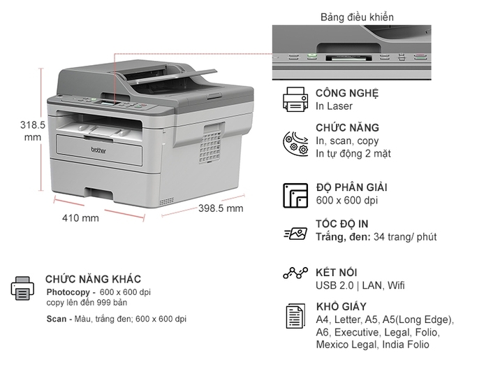 Hình ảnh Máy In Lazer Đa Năng Trắng Đen Brother DCP-B7535DW (Print, Copy, Scan, Duplex) - Hàng Chính Hãng