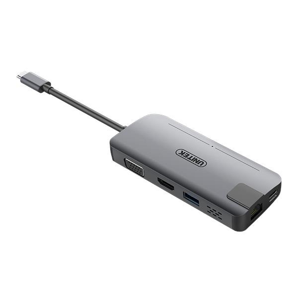 MULTI HUB TYPE-C TO USB 3.0 + HDMI + VGA + LAN UNITEK (Y-DK 09016GY) - HÀNG CHÍNH HÃNG