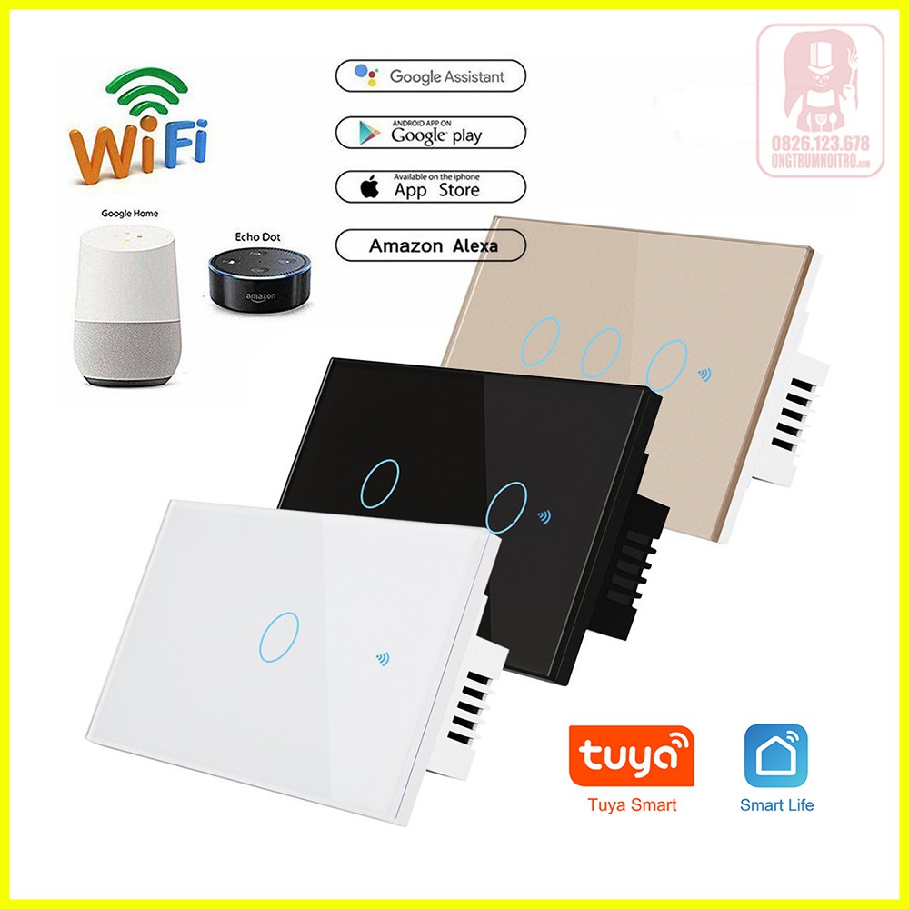 Công tắc wifi Tuya không N, RF433 cảm ứng kính cường lực dùng app - HÀNG NHẬP KHẨU