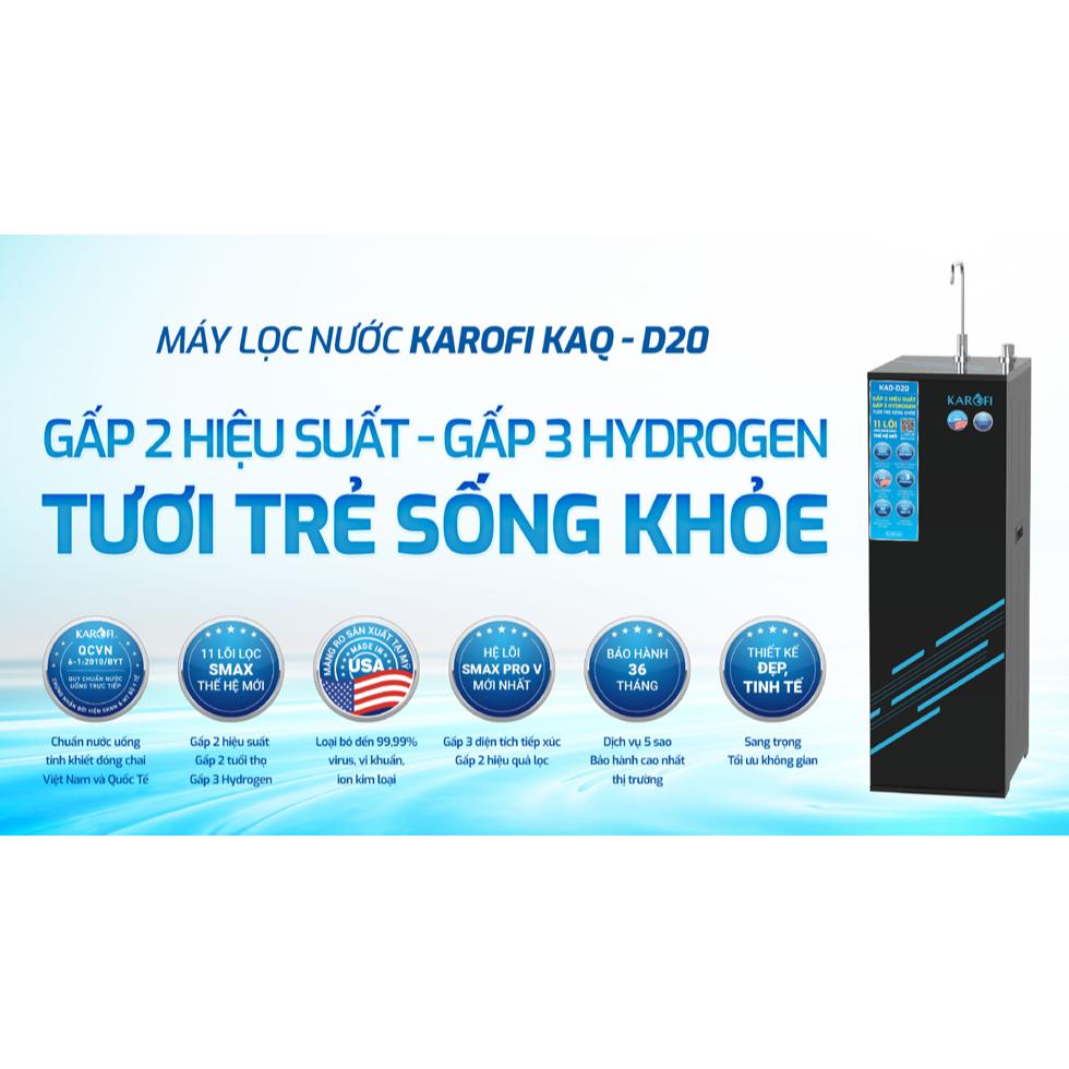 [TẶNG BỘ LÕI] Máy lọc nước RO Karofi KAQ-D20 - Lõi RO Mỹ 50 GPD - Lõi lọc Smax Pro V - Giao lắp miễn phí toàn quốc - Hàng Chính Hãng