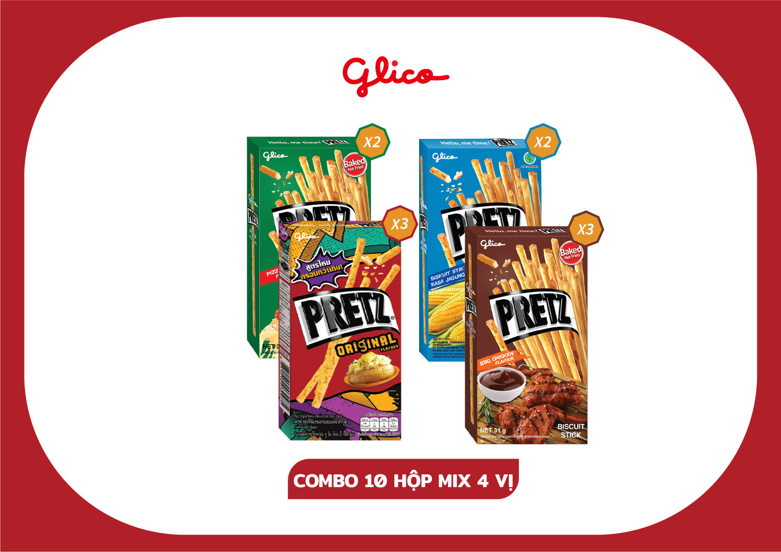 Bánh que nướng giòn 4 vị GLICO Pretz
