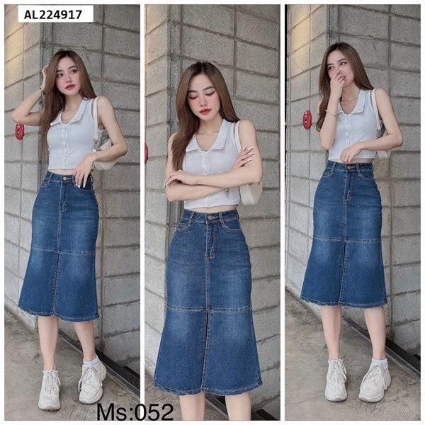 Chân Váy Jean Dài Xẻ Tà