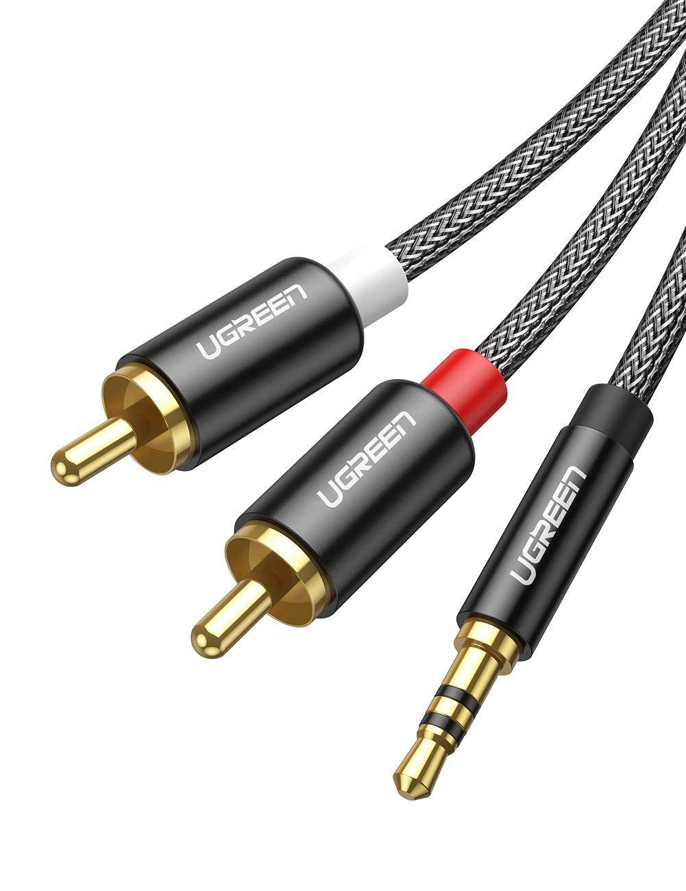 Ugreen UG60241AV116TK 2M cáp 3.5mm ra 2RCA hoa sen âm thanh Stereo bọc nhôm chống nhiễu màu đen - HÀNG CHÍNH HÃNG