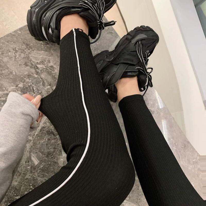 Quần legging len gân Quảng Châu dài đen thu đông