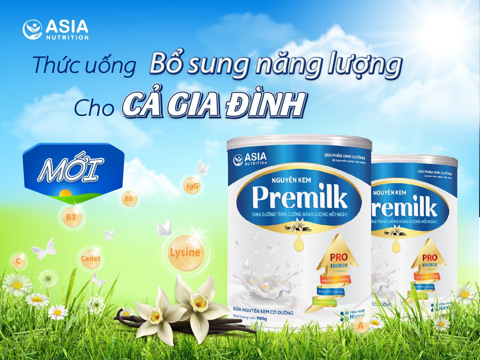 Sữa bột nguyên kem Premilk Asia 900g Nutrition tác dụng phục hồi sức khỏe, tăng cân an toàn