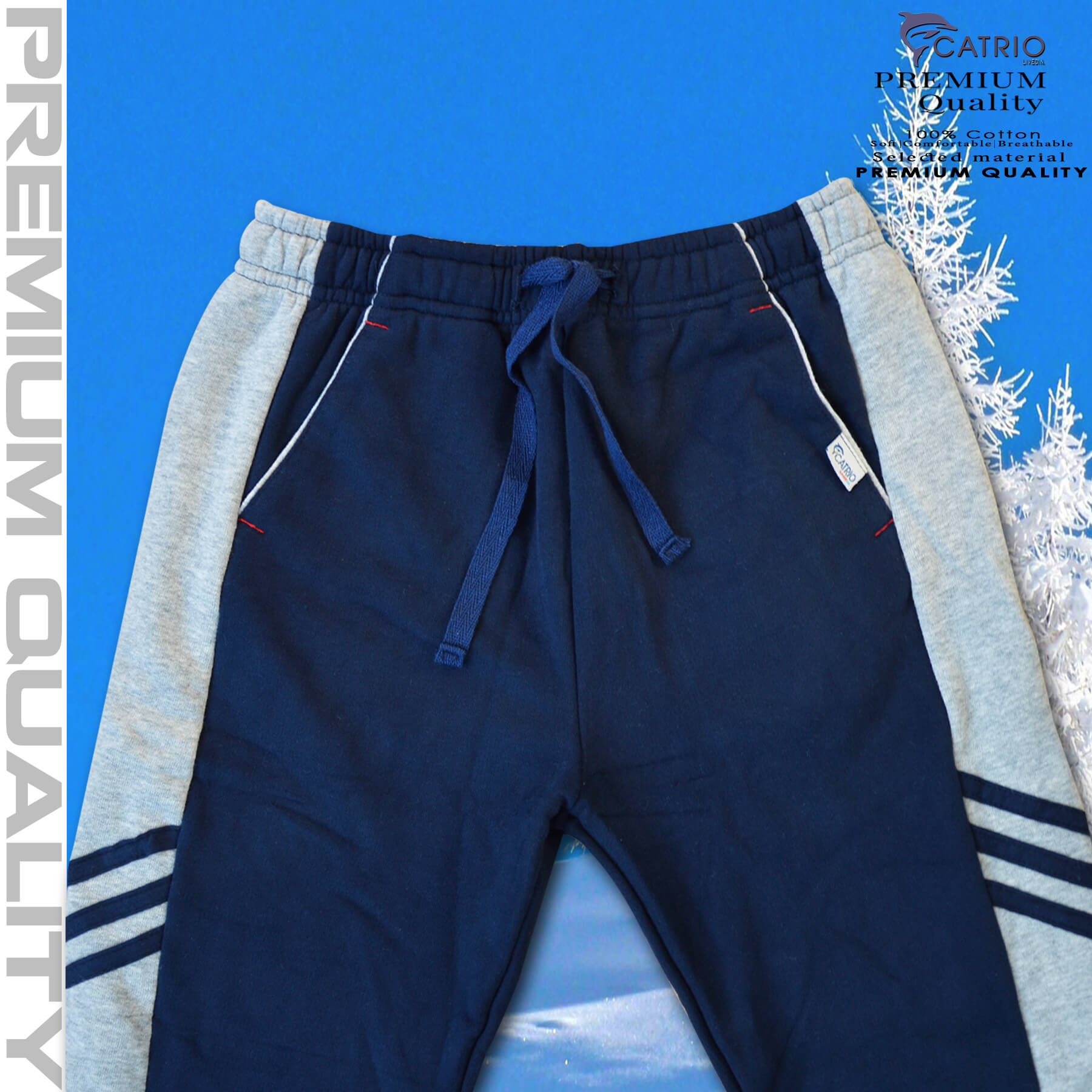 Quần dài bé trai vải 100% cotton PHỐI SƯỜN màu NAVY pha XÁM là quần nỉ trẻ em CATRIO từ 9 tuổi đến 18 tuổi phù hợp thời tiết se lạnh mùa thu đông với kiểu dáng thể thao tuyệt đẹp