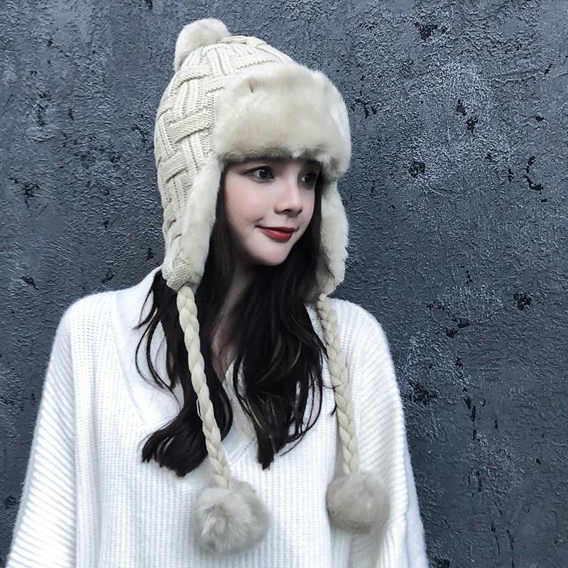 2020 Mới Mùa Đông Nón Nữ Đan Nón Mũ Tuyết Bé Gái Dày Ấm Tai Bomber Lông Mũ Bonnet Nắp